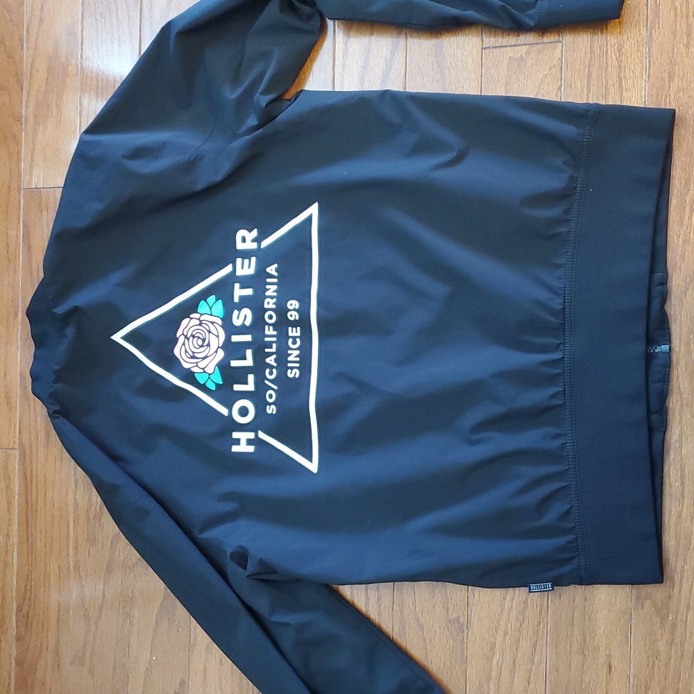 Hollister Large California Mens Black Full Zip Jacket Epic Flex Stretch Rose